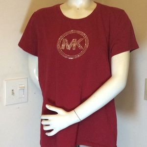 MICAEL KORS RED T-SHIRT WITH EMBELLISHMENT